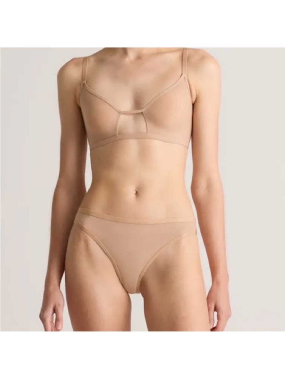 NWOT Quince Belgian Mesh Sheer Cutout Bralette in Sand Sz M - Picture 3 of 6